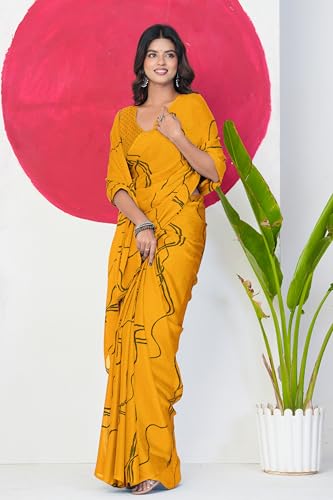 Image of MIRCHI FASHION Saree for Woman Chiffon Georgette Geometric Printed | Lightweight Farewell and Women's Office Sari with Blouse Piece