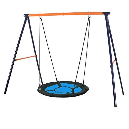 SUPER DEAL Swing Set, 40" Kids Web Tree Swing Saucer Swing + 72" All-Steel All Weather Stand Combo (Blue, XXL)