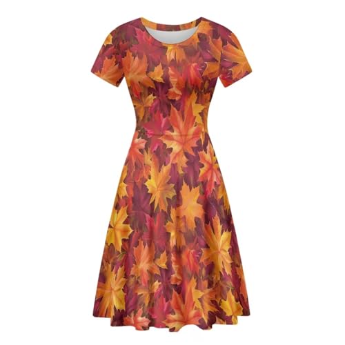 Image of POLERO Women Puffy Swing Elegant Party Midi Dresses Short Sleeve Round Neck A-Line Dress