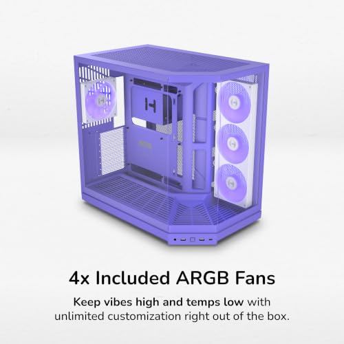 Image of HYTE Y50 RGB Essential Aesthetic Gaming PC Case - 4 aRGB Fans (1x 120mm + 1x 360mm Reverse) - Dual Chamber ATX Desktop Chassis - Rear Connect Motherboard Compatible - Taro Milk (Purple)