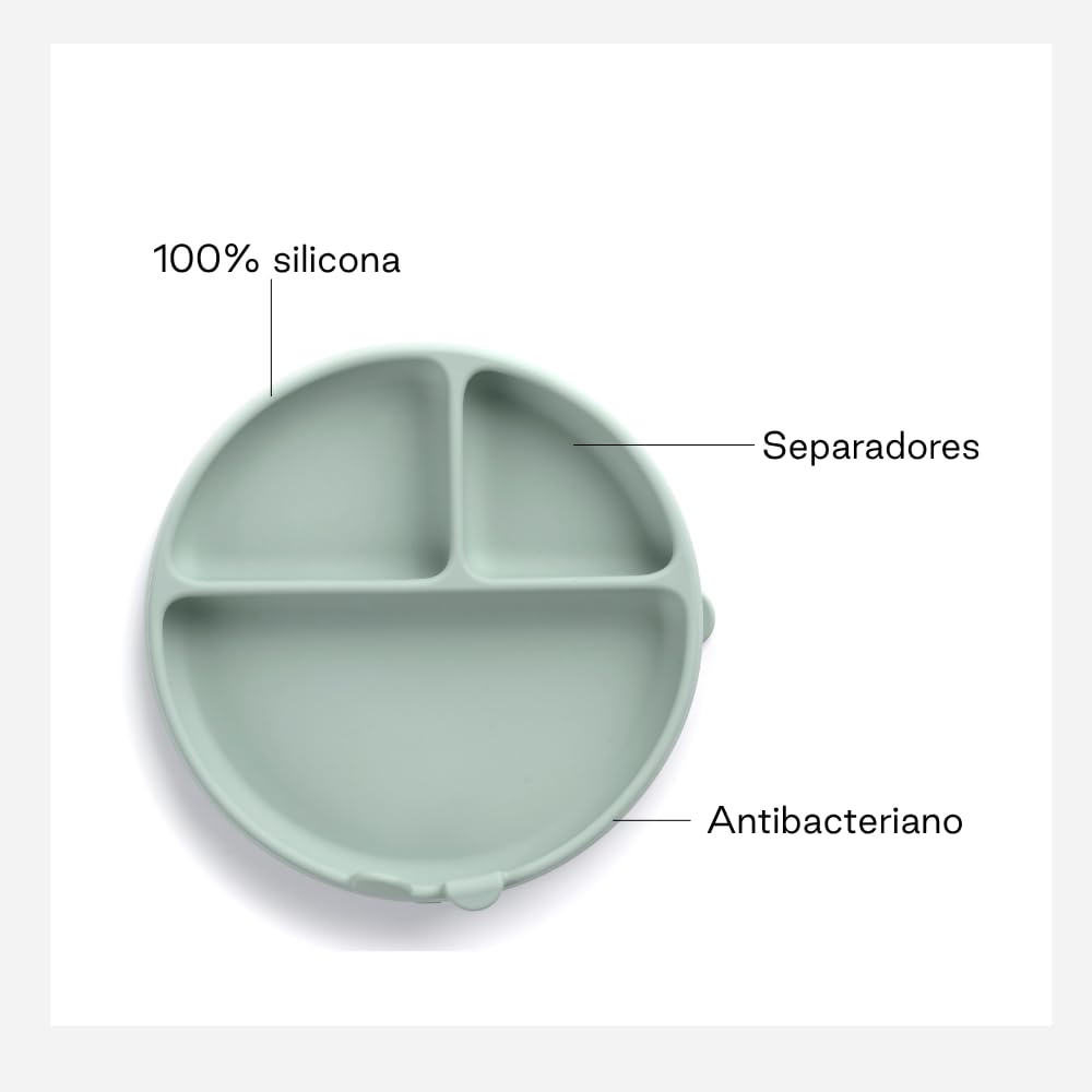 Jané Plato BLW Bebé de Silicona con Ventosa y Compartimentos, Libre BPA, Apto Microondas y Lavavajillas, Verde