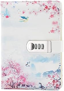 Lirener Creative PU Leather Password Lock Notebook(Bird, Flower, Butterfly, Trees), A5 Diary Journal Sketchbook Daily Planner Agenda Notepad with Combination Lock Pen Holder and Card Slots, 150x215mm
