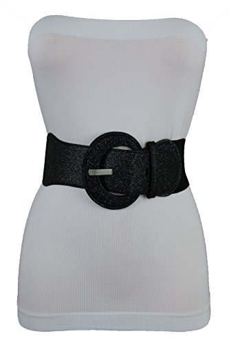 TFJ Women Fashion Elastic Belt Hip High Waist Sparkling Glitter M L XL Metallic Black4