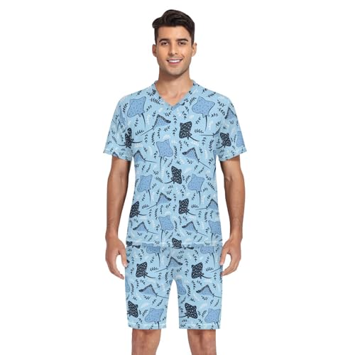 Men's Pajama Short Sleeve Set Matching Sleepwear Sleep V Neck Lounge Set with Pocket S-XXL4