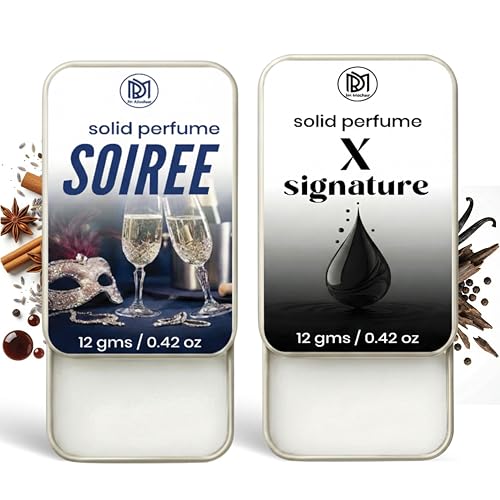 Image of Dr.Mashur Solid Perfume |x signature&Soiree Alcohol Free Wax Perfume Balm, Long Lasting | Pocket Tin 12g, Pack Of 2| Non Greasy Smooth Glide, Travel Friendly Men And Women