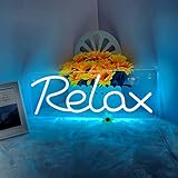 SYLHOME LED Neon Light Signs Relax Ice Blue 15.8' X 5.9' USB Art Wall Decor Sign for Bedroom Living Room Kid's Room Man Cave Game Room Bar Pub, Birthday Party Hanging Decor 5V Night Light