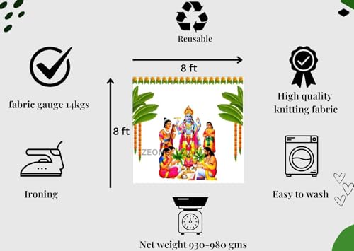 Image of satyanarayana Swamy Backdrops Cloths Traditional Pooja Backdrops Decorations Cloth 8x8 feet, Multi Colur (Knit Fabric) Backdrop for Decoration| puja Backdrop Decoration Cloth | Pooja Backdrop Cloth