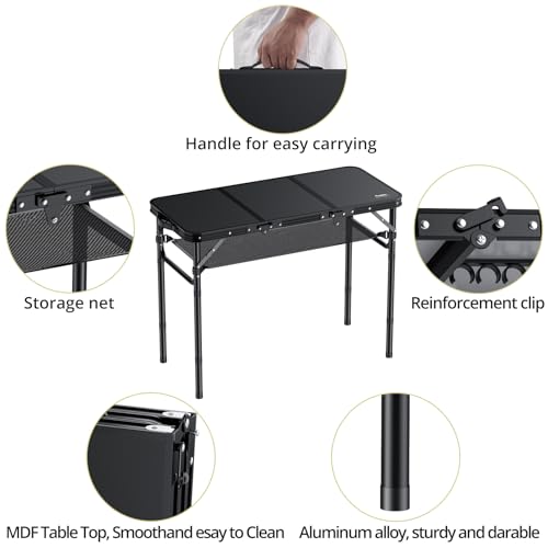 image for Anbte Folding Camping Table with Storage Net, 3ft Camping Table Alumin