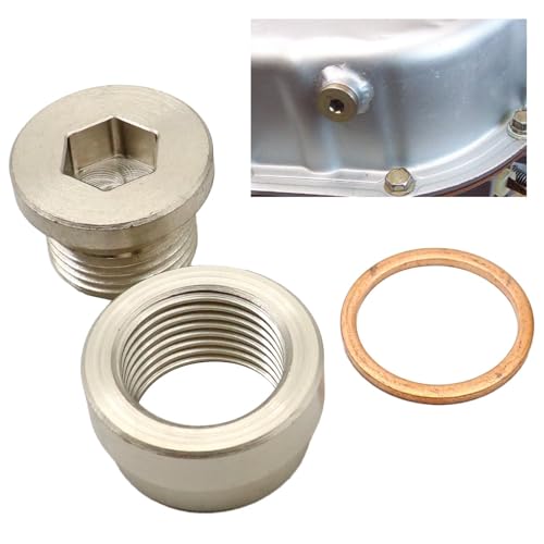 Image of SecosAutoparts Thread 18mm x 1.50, Steel Plug with Inner Hex Head Universal with Bung & Washer Kit, Stainless Steel, Transmission Sump Drain Plug (Weld in) Pack of 1