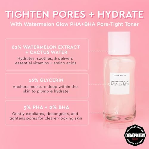 Image of Glow Recipe Glass Skin Essential Korean Skincare Kit - Includes Niacinamide Dew Drops Face Serum & PHA + BHA Face Toner - Travel Size Watermelon-Powered Hydrating Serum & Pore Minimizer (2 Count)