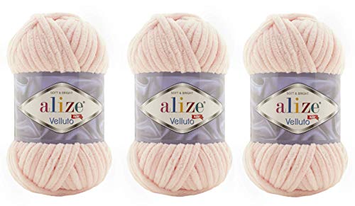 Alize Velluto 100% MicroPolyester Baby Blanket Yarn Lot of 3 skn 225 Yards 3x100gram, Yarn Weight: Super Bulky 6 (340 Powder)