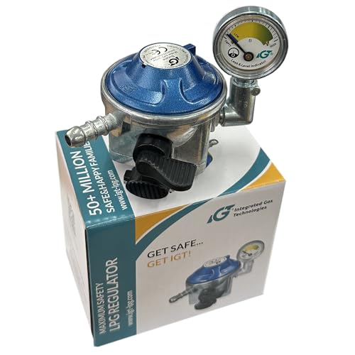 IGT 28Mbar Butane Gas Regulator With Pressure Gauge Fits 21Mm Gas Cylinders