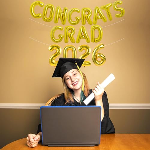 Image of TONIFUL Graduation Balloons 16 Inch Gold Congrats Grad Balloons 16 Inch Gold 2026 Number Foil Balloons for 2026 Graduation Party Graduate Congratulations 2026 Congrats Grad Decorations