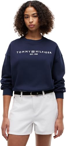 Tommy Hilfiger Donna Felpa Corp Logo Modern Relaxed Fit, Blu (Dark Blue), S