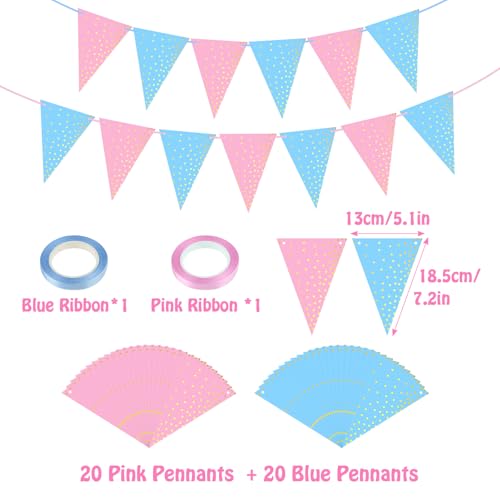 Image of ASTARON 4 Pack Gender Reveal Bunting Blue & Pink Banner for Gender Reveal Party Supplies Baby Shower Decorations Boys Girls Birthday Party Decorations