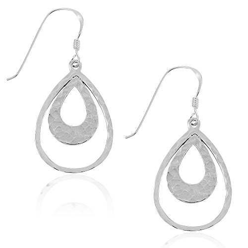 MIMI Sterling Silver Hammered Open Teardrop Hoop Dangle Earrings