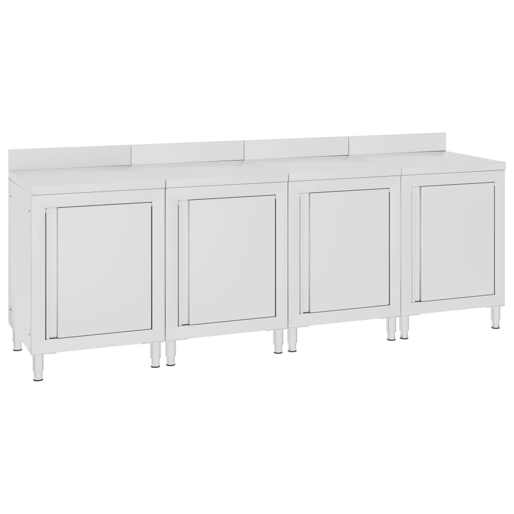 Armadietto da lavoro in acciaio inox, 240 x 60 x 96 cm, piedini regolabili, set da 4 pezzi, con bordo di 10 cm, per gastronomia, ristorante, hotel, catering, cucina commerciale, forniture