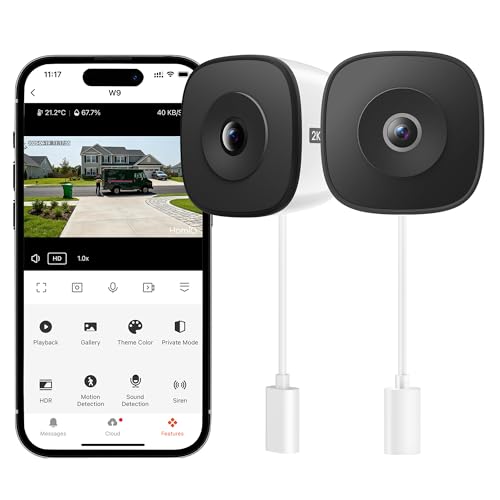 HOMIQ LIFE Window Security Camera 2K Indoor WiFi Cameras 2.4GHz/5GHz 2 Pack with Colorvue AI Color Night Vision Person Detection with Auto-Focus 24/7 Recording Compatible with Alexa & Google Home