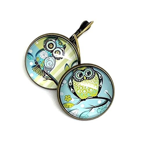 boucles d’oreilles bronze, cabochon en verre, parure