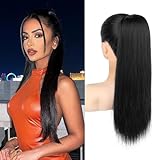 SEIKEA Ponytail Extensions Drawstring Long Straight Fake Pony Tail Natural Soft Clip in Hair Extension Synthetic Heat Resistant Hairpiece 20 Inch Black