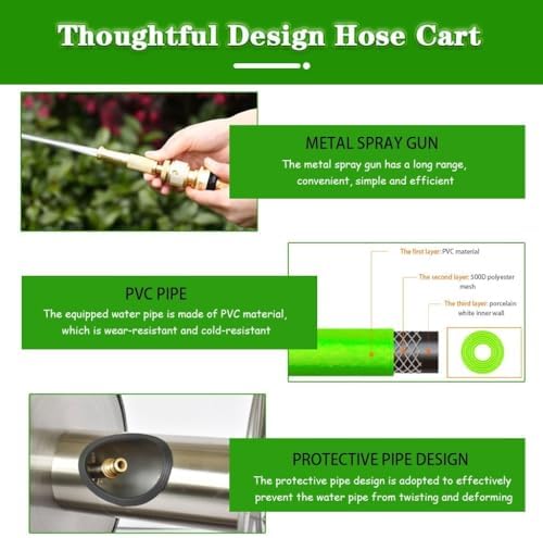 Stainless Steel Garden Hose Reel Cart with Cover, Wall-Mounted Hose Organizer for Car Washing & Gardening, Essential Outdoor Watering Equipment (Silver, DN15*4)