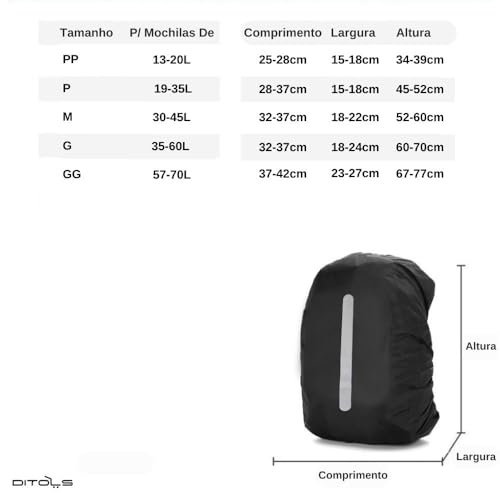 Capa De Chuva Para Mochila Bolsa Impermeável 30 50 60 70 Litros Protetor (GG)