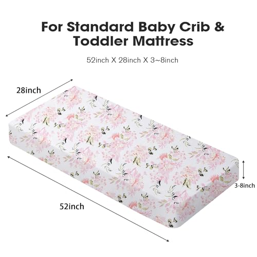 Image of Little Grape Land Crib Sheets Girl 4 Pack, Baby Crib Sheets for Standard Crib & Toddler Mattress, Super Soft Breathable Crib Sheet Set for Girls (Floral & Butterfly)