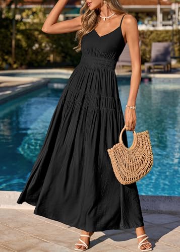 Image of KIRUNDO Maxi Dresses for Women 2026 Summer Sleeveless Spaghetti Strap Long Flowy Beach Vacation Dress Boho A Line Sundress
