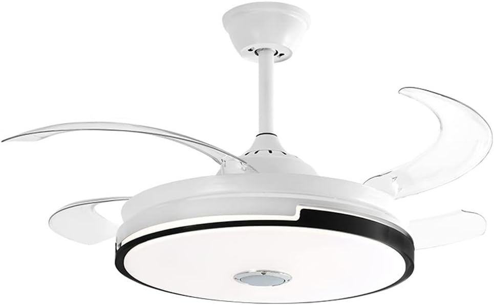 Ventilador de techo con temporizador de 6 velocidades con luz, luz de ventilador LED regulable de 72 W, 4 aspas de ventilador invisibles transparentes Accesorio de iluminación decorativa de techo haci