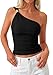PRETTYGARDEN One Shoulder Going Out Tops for Women Trendy 2026 Summer Y2K Clothes Sleeveless Fitted Spring Fashion Shirts (Black,Medium)