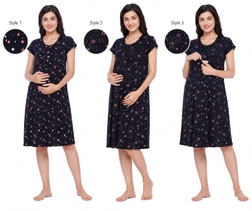 Image of Avlin Women Maternity Feeding Nighty Dress Floral Print