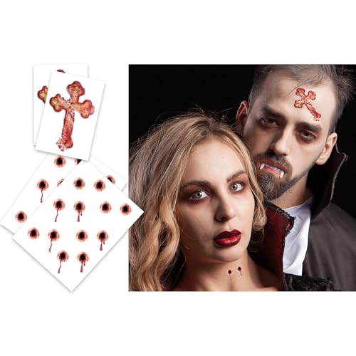 Bite Mark Temporary Tattoo Kits Vampire Costume Kit - 4pk of Bite Marks & Branded Cross - Easier than Make-Up - MADE in USA (Bite Marks 4pk)