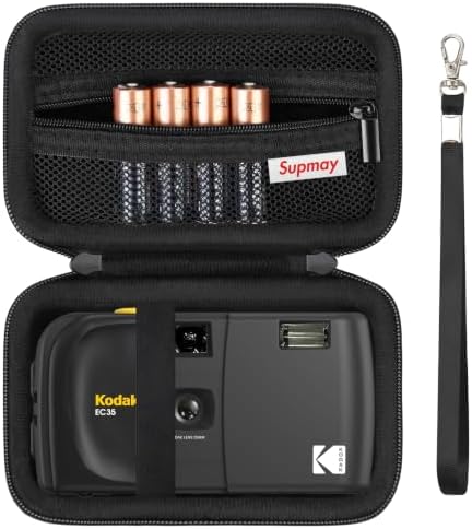 Carrying Case for KODAK EC35 35mm Film Camera 35mm, EC35 Film Camera Storage Case Holder with Zipper Mesh Pocket for AA Battery, with Strap, Black