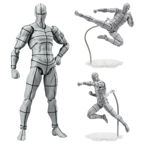 Ceenna Body Set Action Figure Wireframe Adjustable Articulated Drawing Model Manikin Art Mannequin Figure for Artists Designers Sculptors Sketching Painting Gray with Black Lines