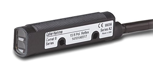 Eaton 14101A6513 Comet Series Photoelectric Sensor, Retroreflective Mode, Polarized, VMOS/NPN 300mA Output Type, 65ft Cable Connection, 15ft Range, 15-30 VDC/20-264 VAC Input Voltage