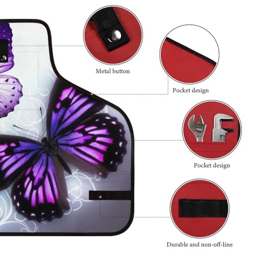 Delantal de trabajo con mariposas blancas y moradas miniatura 3