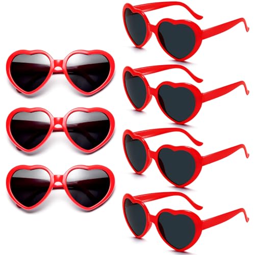 Pibupibu 7 Pack Red Heart Sunglasses for Women Fun Cute Heart Shaped Sunglasses Bachelorette Party Bulk
