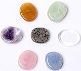  Reiki Palm 7 Steinen (Handschmeichler), 26 x 22 mm x (60g) Ca. 6 mm, Amethyst/Quarz, Jade Grün, Dalmatiner Jaspis Jade, Rosenquarz, Sodalith, Im Stoffbeutel