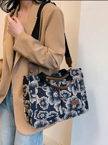 Image of Cherry Tote Bag for Women Canvas Patched Purse Cute Shoulder Bag Multi-Pocket Satchel Handbag for work travel