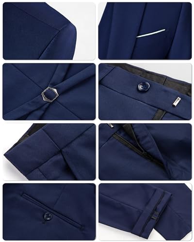 EastSide Men's Slim Fit 3 Pieces Suit, One Button Blazer Set, Jacket Vest & Pants4