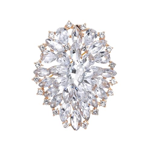 Image of Rhinestone Crystal Oval Brooch Premium Large Flower Brooch Blue /Red /Green /Gold /Silver /Purple Crystal Geometric Broochs Sparkling Lapel Pin Elegant Wedding Bridesmaid Dress Broachs Pin for Women