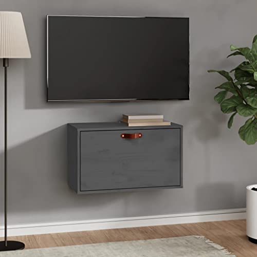Drainlyn Armario de pared de pino macizo gris 60 x 30 x 35 cm, estante colgante con mucho espacio de almacenamiento, estante de pared para salón, dormitorio, cocina, baño, pasillo y oficina