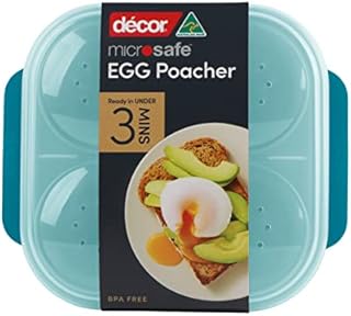 Decor Microwave Egg Poacher for 4 This Food Grade Poached Egg Maker Is Non Stick, Easy to Clean, Bpa-free Plastic Makes Perfect Poached Eggs with Steam, TEAL, 4 Egg Tray