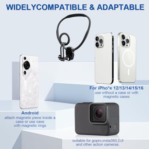 Image of ZORBES 2-in-1 Magnetic Neck Phone Mount, Adjustable Chest Harness POV Camera Holder for Hands-Free Vlogging with Strong Magnetic Grip Compatible with Filming, Cooking, Sports and Live Streaming