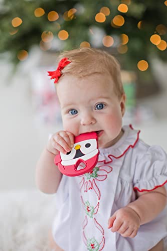 Image of Little Holly Penguin Teether, Holiday Baby Teether Toy, BPA Free Silicone Teething Toy, Babys First Christmas, Soothing Gums Infant Toy
