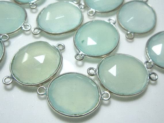 Chalcédoine aqua connecteurs ovale argent 925 pour création bijoux