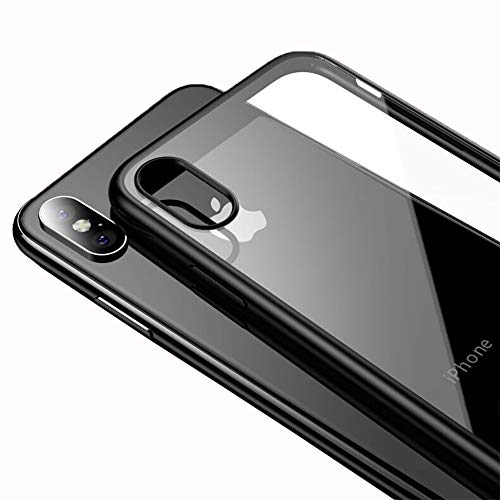 LAYJOY Funda iPhone XS MAX, Carcasa Ligera Silicona Negro Suave TPU Bumper y Transparente Duro PC Case Anti-Arañazos, Anti-Golpes Caso Cover 6.5 Pulgadas - Clear
