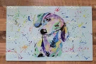 Dachschund chopping board, chopping board, 28cm x 20cm, Rainbow Dachschund chopping board, Glass chopping board, worktop saver, new home gift, Dachschund kitchen