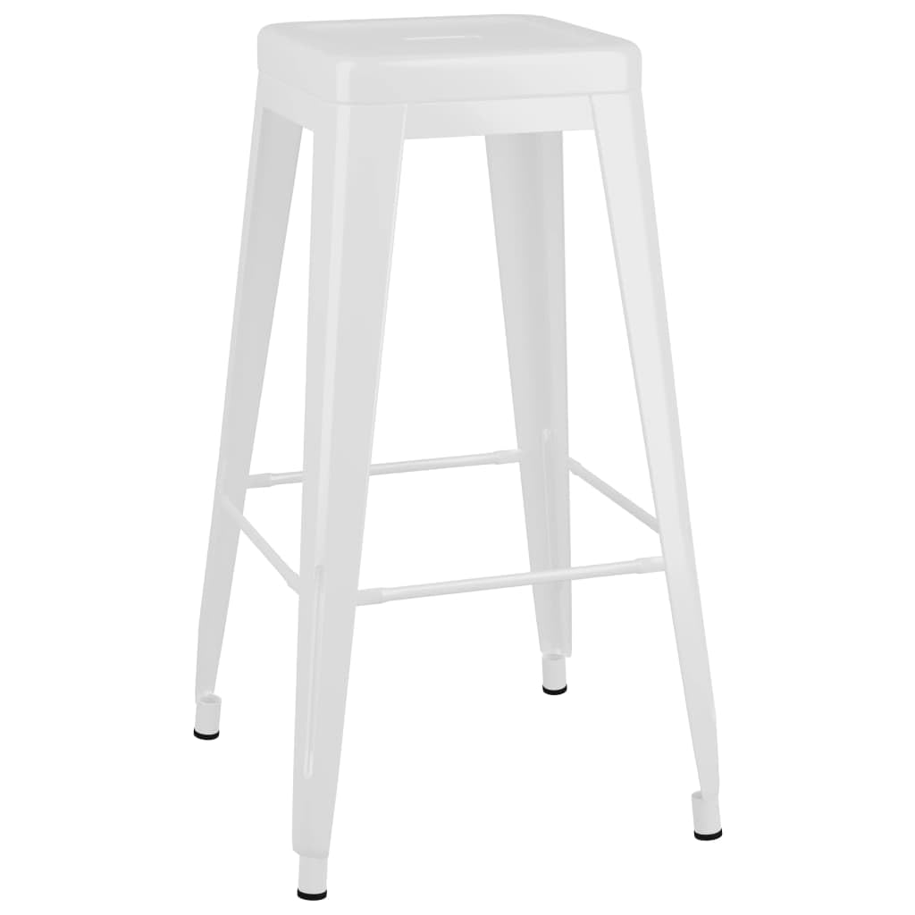 Juego de 5 barras blancas con mesa de comedor y taburetes de metal apilables para cocinas modernas, salón o gastronomía, ahorra espacio, extensible, resistente, fácil de limpiar