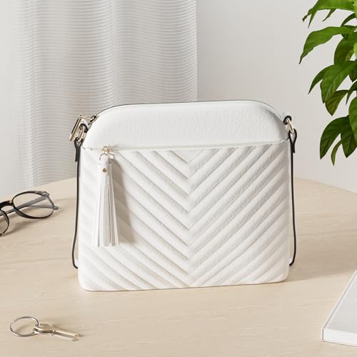 Image of FashionPuzzle Chevron Quilted Medium Crossbody Bag with Tassel Accent
